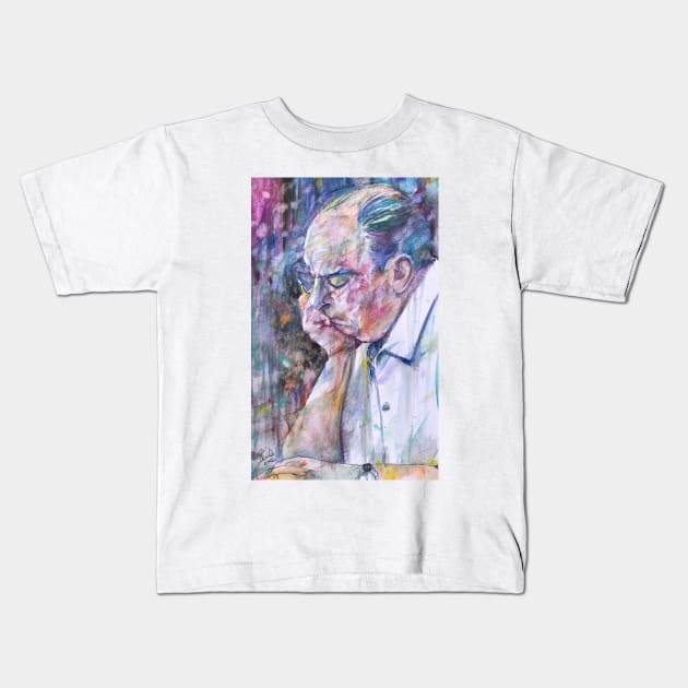 PABLO NERUDA watercolor portrait .7 Kids T-Shirt by lautir